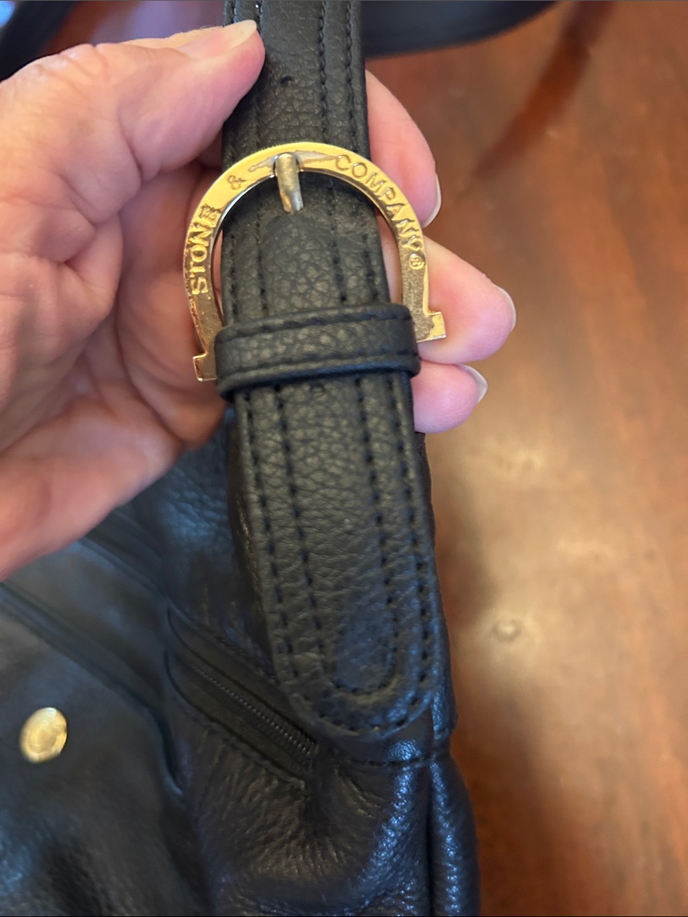 Stone & Co Classic Black Leather Crossbody Bag Gold Hardware EUC - Picture 4 of 11